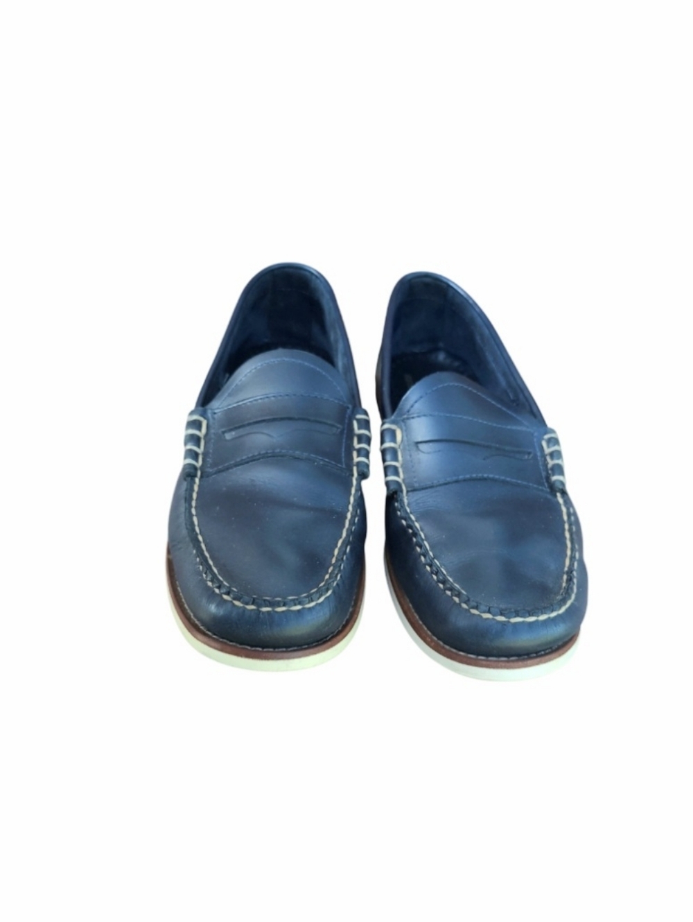 Bass Weejuns Navy Blue Leather Slip On Boat Penny Loafer Casual Shoe Men 10 GH - Picture 5 of 11